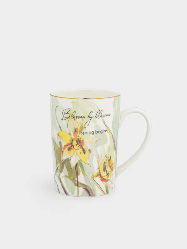 Кружка, 450 мл, фарфор F, белая, с золотистым кантом, Нарциссы, Bloome, image-0