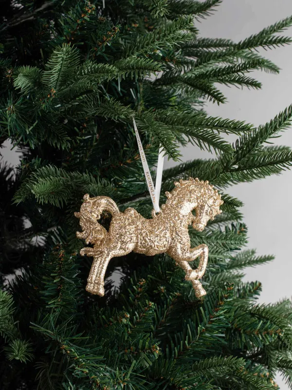 Игрушка елочная, 12x10 см, акрил, с блестками, шампань, Лошадка, Figure sparkle, image-2