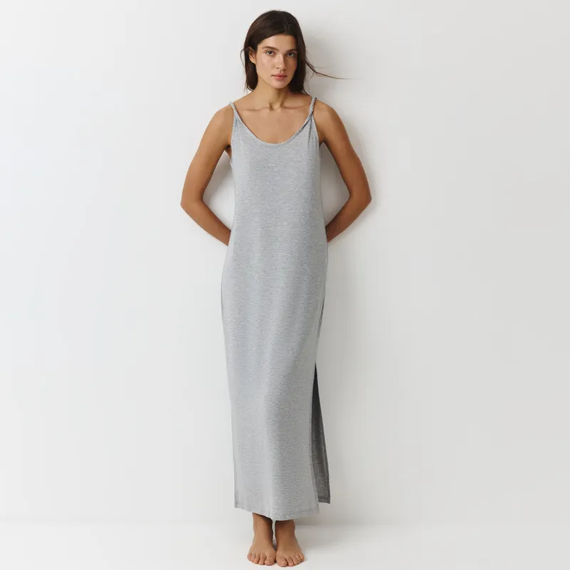 Платье женское, домашнее, на бретельках, серый меланж, Aidila