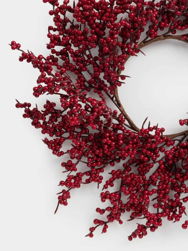 Венок декоративный, 44 см, Красные ягоды, Red berry, image-1