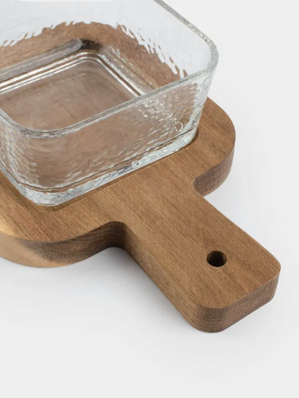 Пиала, 10х4 см, на подставке, стекло/дерево, квадратная, Ripply wood, image-5