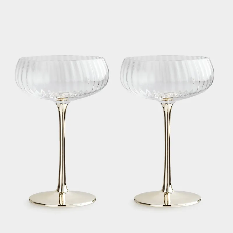 Бокал-креманка для шампанского, 220 мл, 2 шт, стекло, золотистая ножка, Glyfada