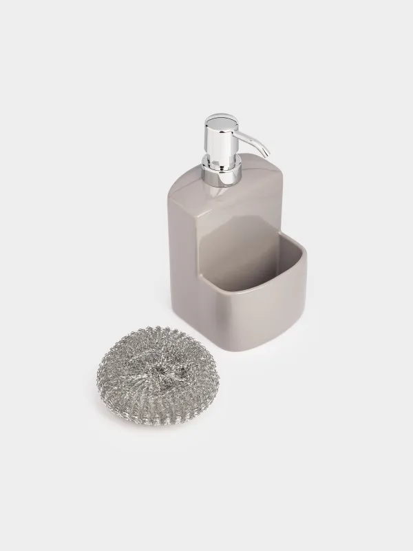 Диспенсер для моющего средства, 450 мл, органайзер, с губкой, керамика, серый, Keeping, image-4
