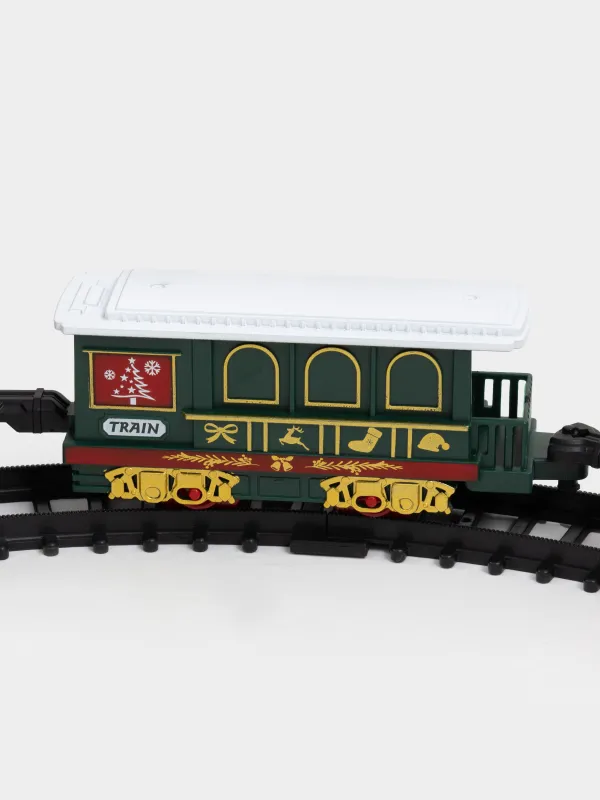 Железная дорога игрушечная, S, музыкальная, с подсветкой, пластик, Санта на санях, Game rail, image-5
