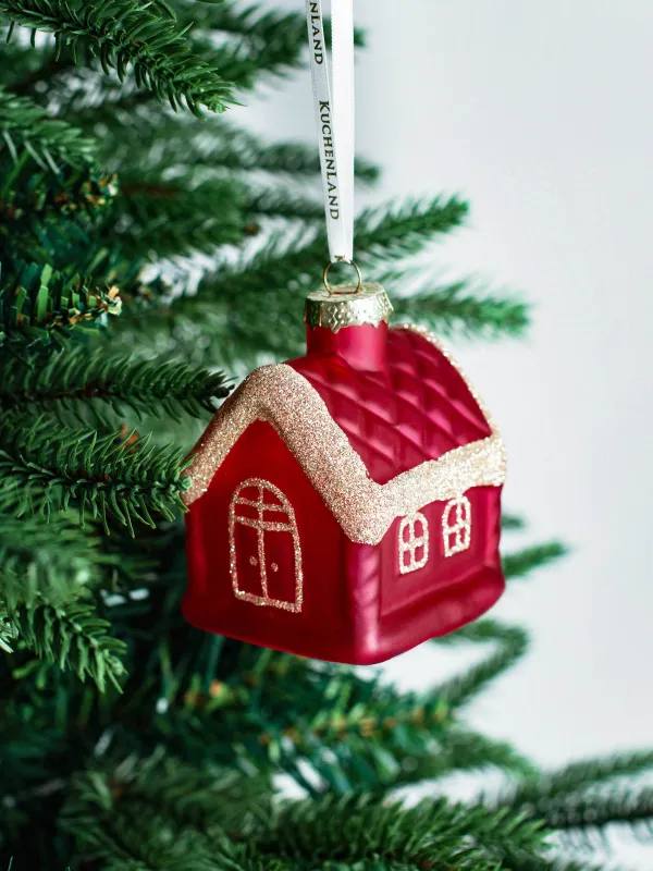 Игрушка елочная, 6х8 см, стекло, с блестками, красная, Домик, Figure christmas, image-4