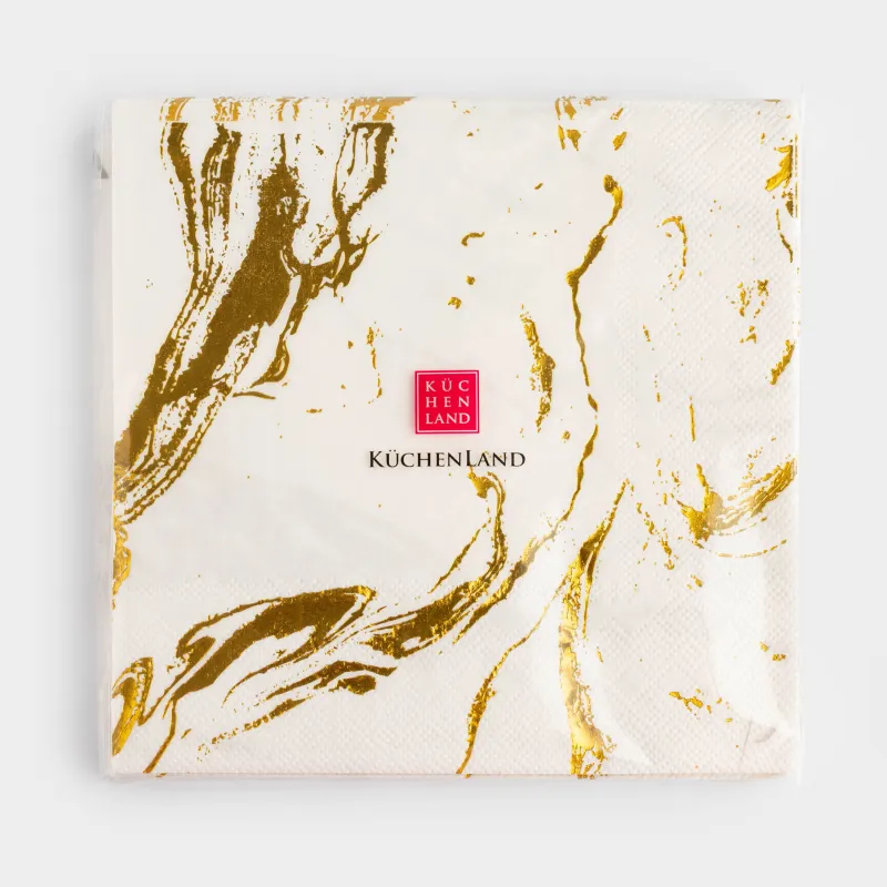 Салфетки бумажные, 33х33 см, 20 шт, квадратные, белые, Золотистый мрамор, Maniera, image-3