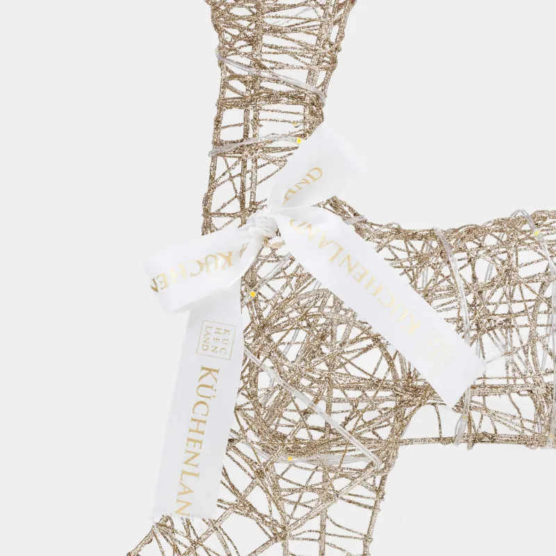 Статуэтка с подсветкой, 51 см, металл, золотистая, Олень с бантом, Deer sparks, image-4