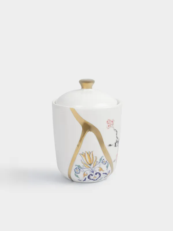 Емкость для хранения, 9x13 см, 380 мл, фарфор N, бело-золотистая, Кинцуги, Revival, image-0