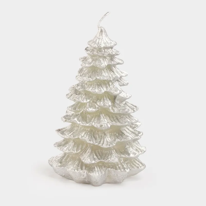 Свеча, 7x12 см, с блестками, серебристая, Елка, Fir candle