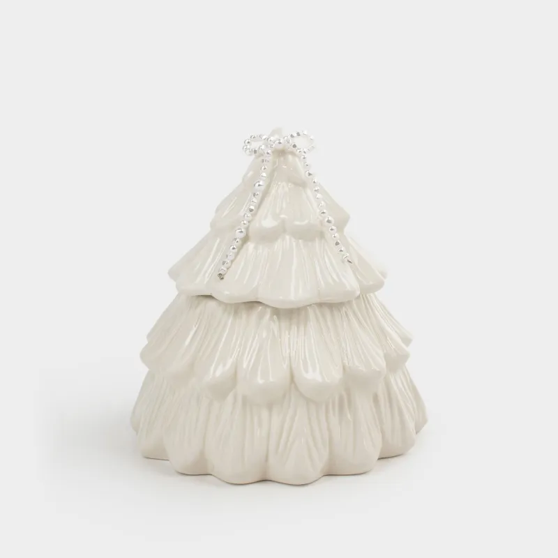 Емкость для хранения, 15х16 см, 660 мл, керамика D/бисер, молочная, Ель с бантом, Pearl Antarctica