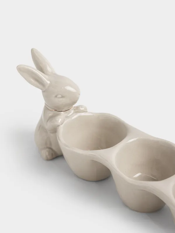 Блюдо пасхальное, 26х9 см, 3 отд, керамика D, бежево-золотистое, Кролики, Rabbit gold, image-2