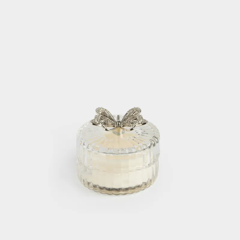 Свеча ароматическая, 7 см, в подсвечнике, с крышкой, стекло/металл, Apple & Peach, Butterfly