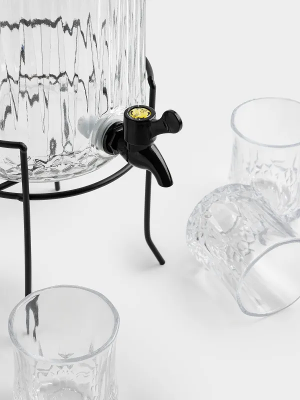 Набор для напитков, 4 перс, 5 пр, диспенсер на подставке, черный, стекло/металл, Regale, image-2