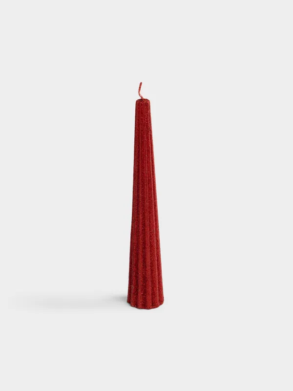 Свеча, 25 см, тонкая, с блестками, Ribbed candle, image-0