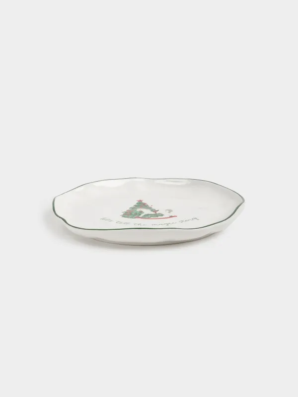 Тарелка обеденная, 26 см, керамика, Лошадка с елкой, Christmas green, image-2