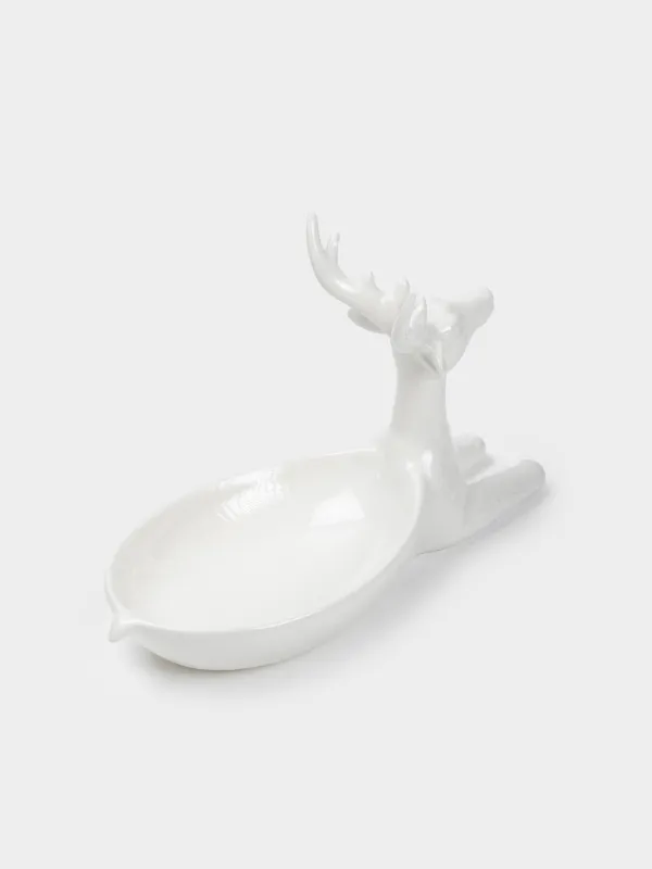 Блюдо декоративное, 28х13х18 см, керамика, белое, Олень, Forest deers, image-1
