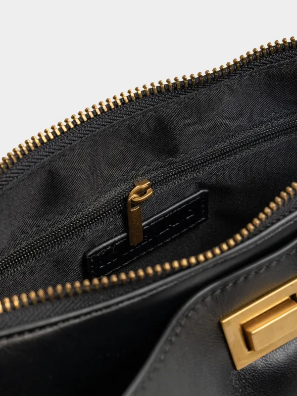 Сумка женская, 23х13 см, с ручкой и плечевым ремнем, с брелоком, полиуретан, черная, Force, image-8