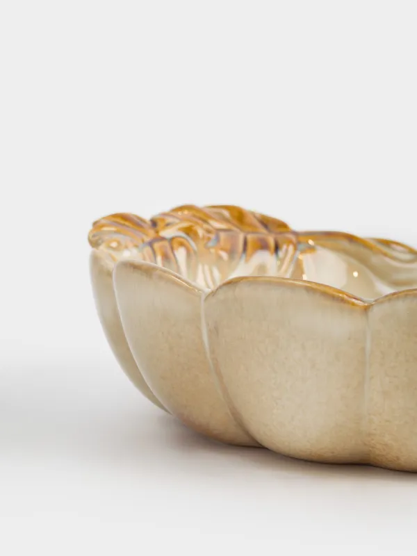 Блюдо глубокое, 23х7 см, керамика R, молочно-коричневое, Тыква с листьями, Pumpkin velir, image-3