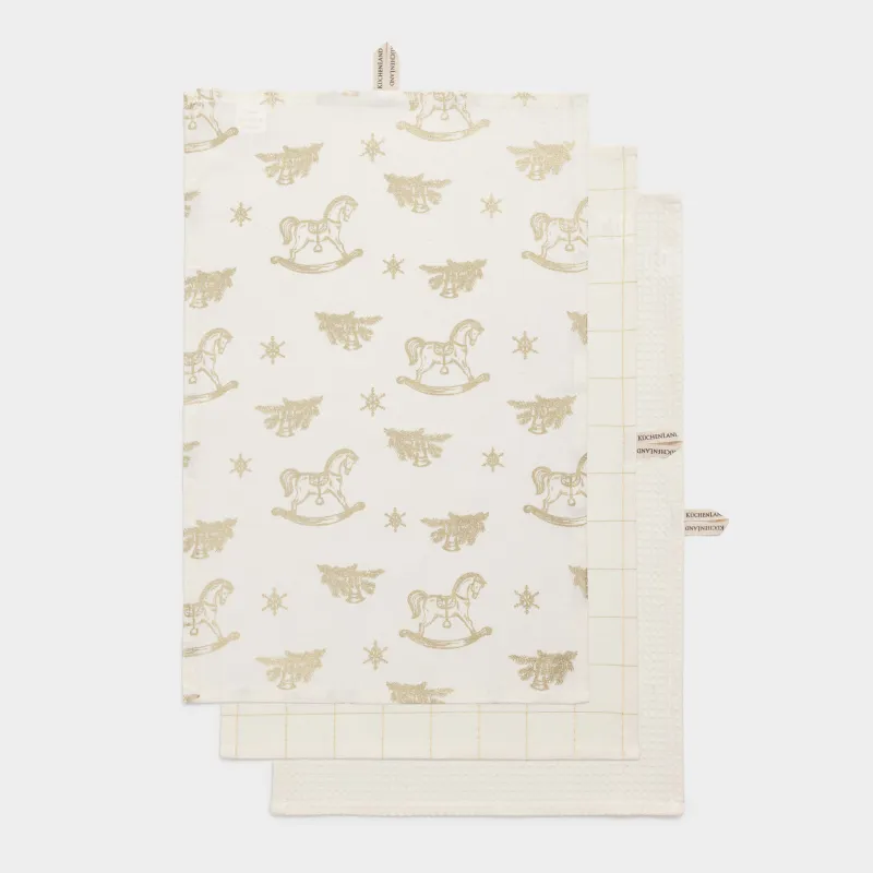 Полотенце кухонное, 40х60 см, 3 шт, хлопок, молочное, Лошадки/Клетка, Horse kitchen