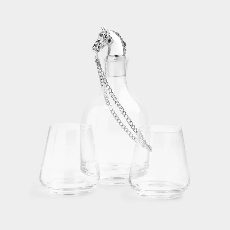 Набор для виски, 2 перс, 3 пр, графин/стаканы, стекло, Серебристая лошадь, Elegant horse