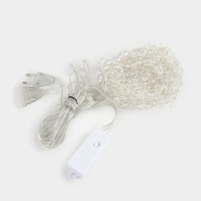 Гирлянда-занавес электрическая, 2х2 м/10 нитей, 200 ламп, 8 режимов, белая, Бусы, Christmas, image-1