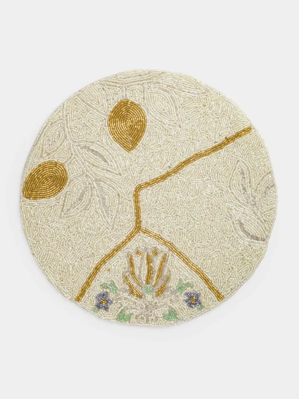 Салфетка под приборы, 36 см, бисер, круглая, Лимоны, Art beads, image-0