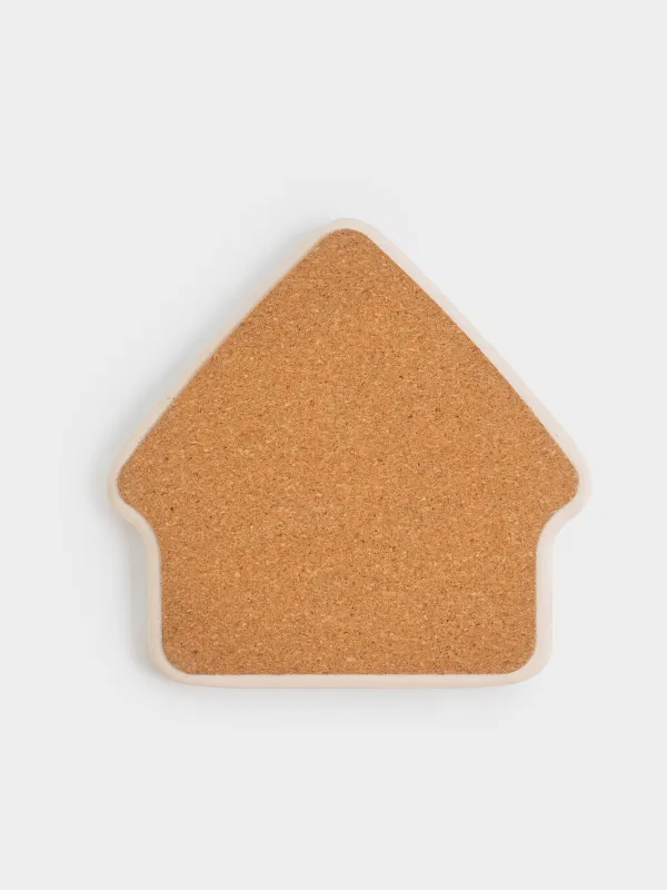 Подставка под кружку, 11х11 см, керамика/пробка, молочная, Домик в лесу, Forest house, image-2