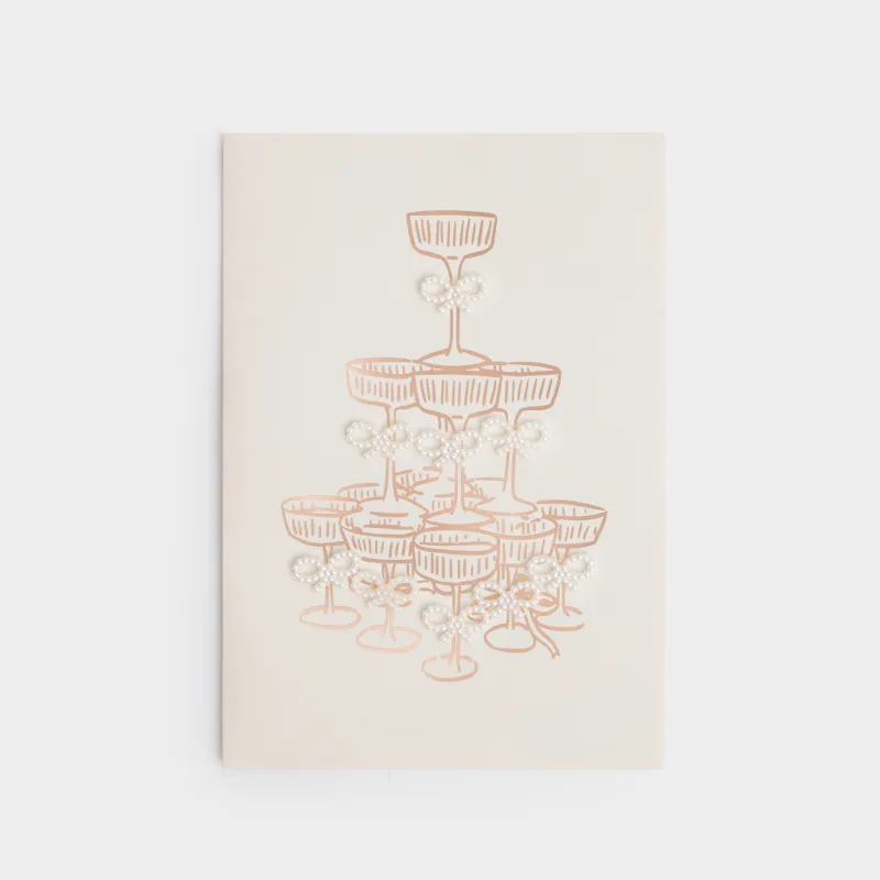 Открытка подарочная, 12х17 см, бумага, белая, Бокалы с бантами, Pearl bow