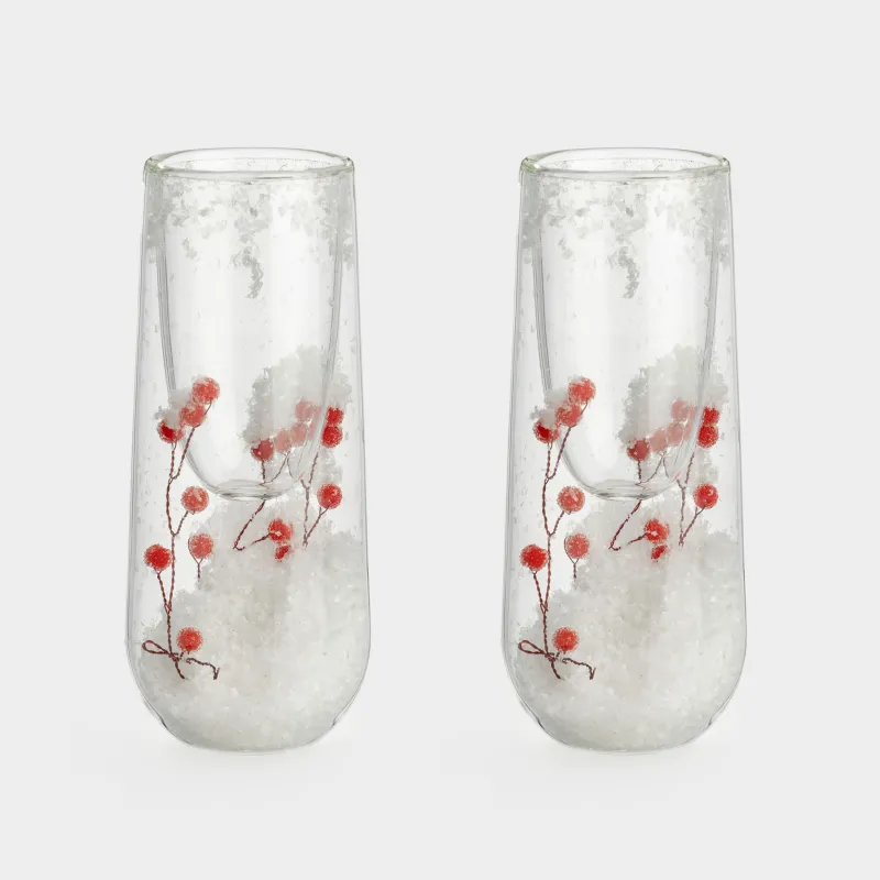 Бокал для шампанского, 100 мл, 2 шт, стекло Б, с ветками и красными ягодами внутри, Air decor