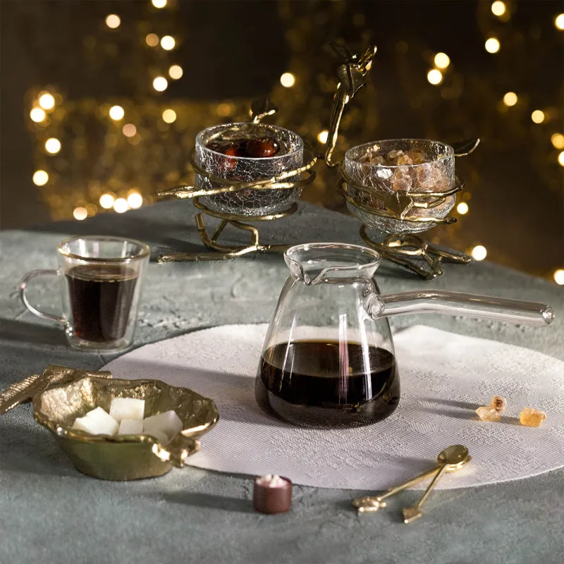 Подставка для закусок, 26х17 см, 2 пр, с ручкой, стекло/металл, Ветви, Fantastic gold, image-5