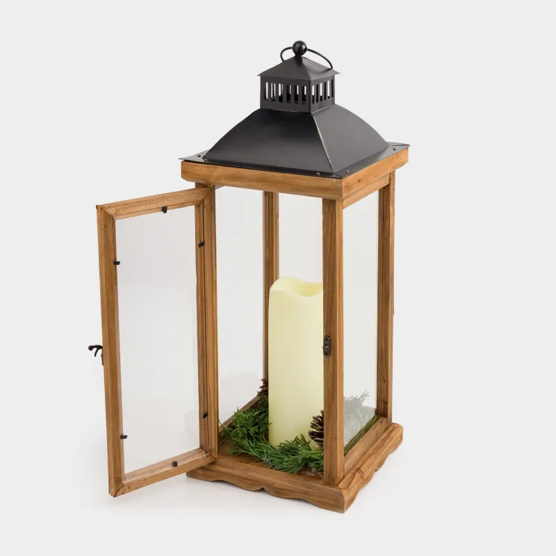 Светильник декоративный, 55 см, МДФ, Фонарь со свечой, Wood style, image-2