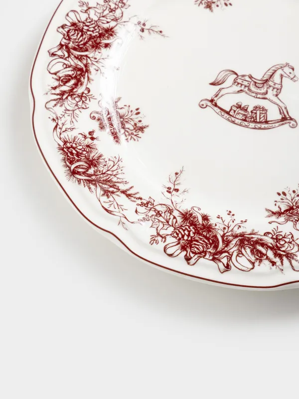 Тарелка обеденная, 26 см, фарфор N, бело-бордовая, Лошадка, Winter lace, image-4