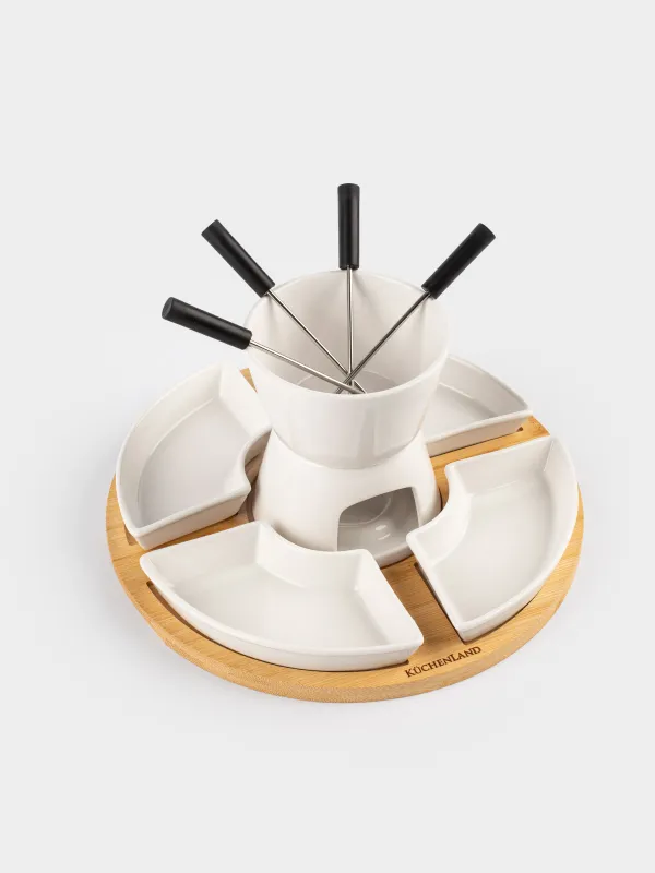 Набор для фондю, 4 перс, на подставке, фарфор P/бамбук, Bamboo, image-3