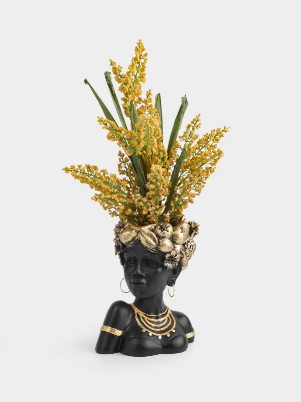 Ваза декоративная, 19 см, полирезин, черно-золотистая, Девушка с фруктами, Ethnic girls, image-5