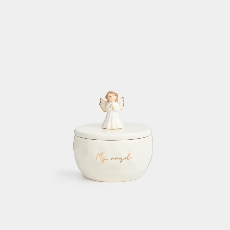 Шкатулка для украшений, 11 см, керамика D, молочно-золотистая, My angel, Angel