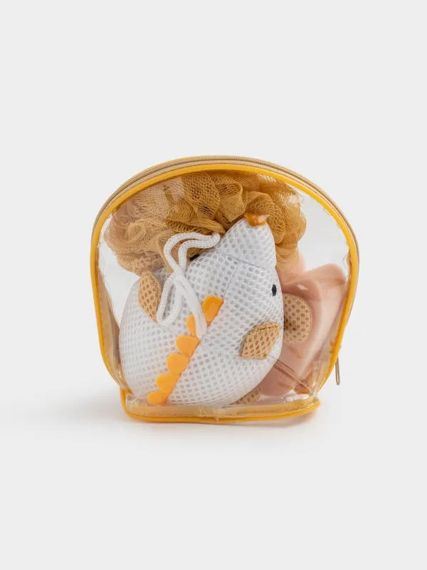 Набор для душа, 3 пр, детский, в косметичке, полиэстер, бежевый, Ежик, Friend spa, image-3