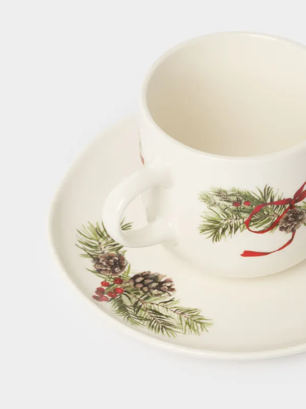 Пара чайная, 1 перс, 2 пр, 250 мл, фарфор N, белая, Шишки и рябина, Rowan delice, image-1