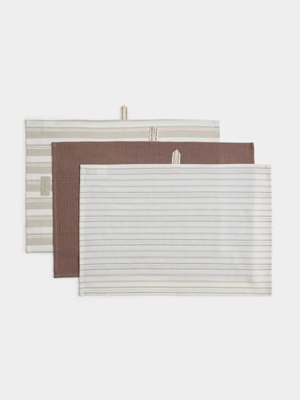 Полотенце кухонное, 40х60 см, 3 шт, хлопок, бежевое/коричневое, Полосы, Stripes kitchen, image-0