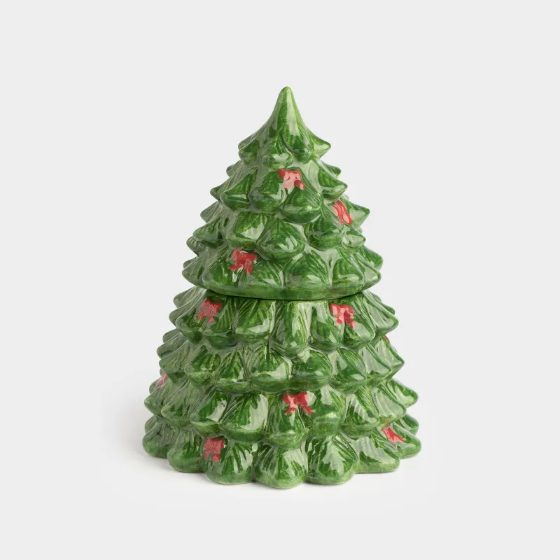 Емкость для хранения, 16х20 см, 710 мл, керамика, зеленая, Ель с бантами, Christmas traditions