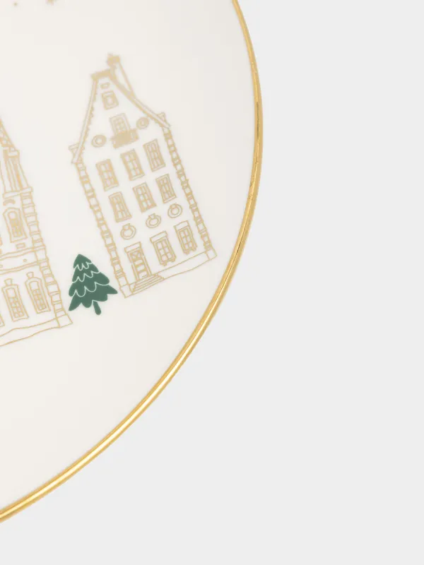 Тарелка закусочная, 20 см, фарфор N, молочно-золотистая, Домики и лошадь, Snow sparks, image-3