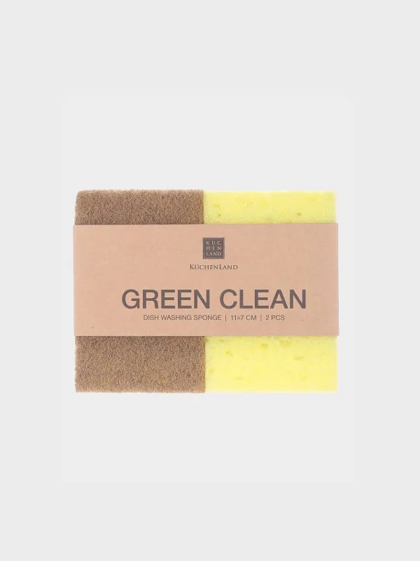 Губка для мытья посуды, 11х7 см, 2 шт, древесное волокно/сизаль, бежево-желтая, Green clean, image-3