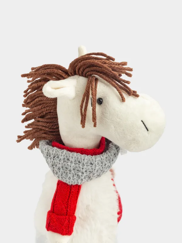 Изделие декоративное, 33 см, полиэстер, бежево-серое, Лошадь в красном свитере, Cute horse, image-4
