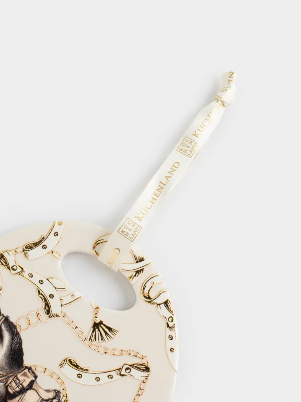 Подставка под горячее, 15x20 см, керамика/пробка, овальная, Лошадь в амуниции, Horse silver, image-4