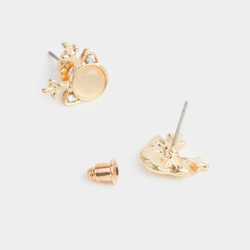 Серьги-пусеты, 1 см, 2 шт, металл, золотистые, Оленьи рожки, Sparkly deer, image-1