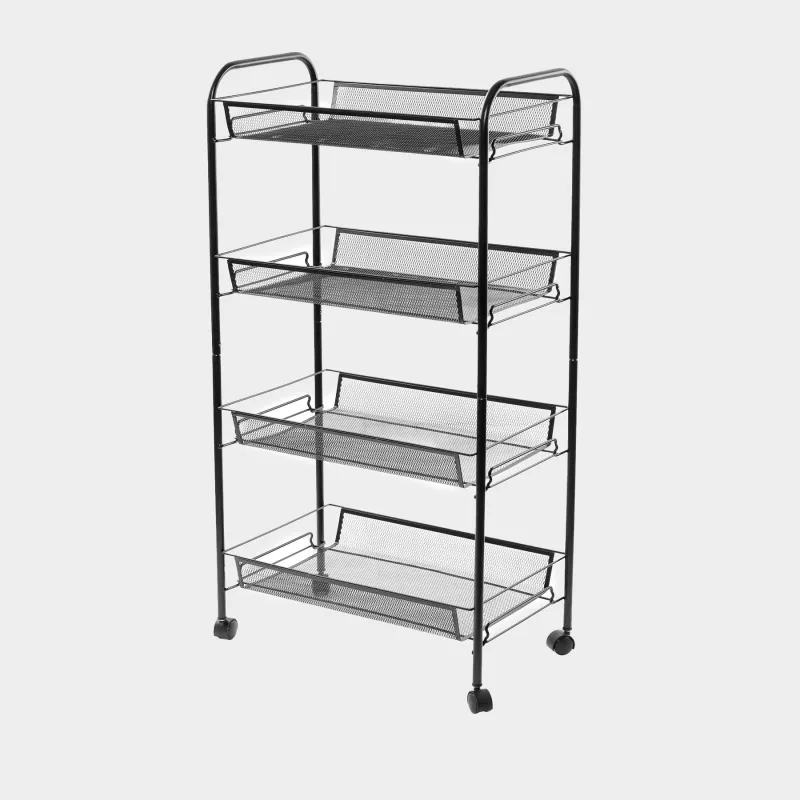 Этажерка, 4-х ярусная, 44х26х83 см, на колесах, металл, черная, Compact black