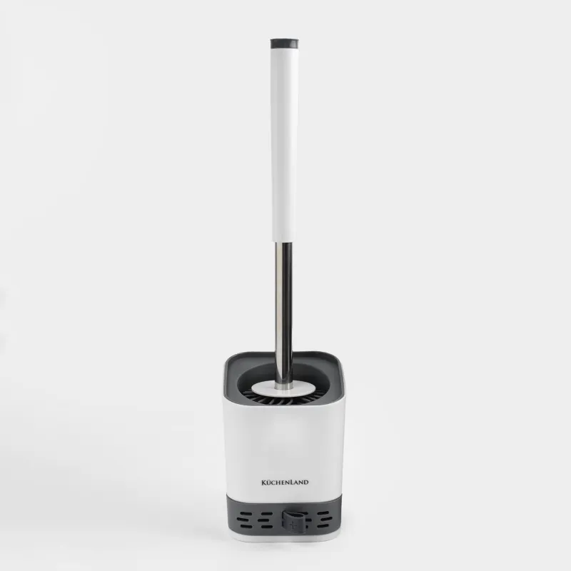 Ерш туалетный, 45 см, с подставкой/сливным контейнером, резина/пластик, серо-белый, Click