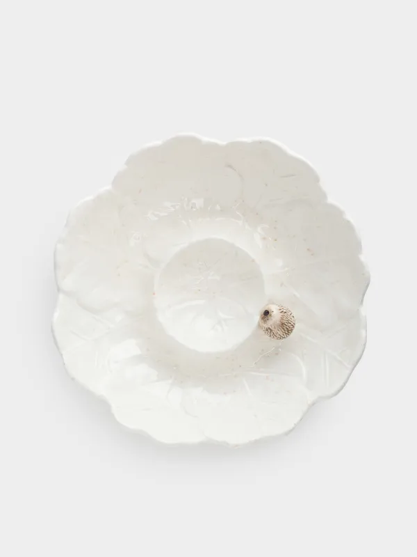 Блюдо, 24х7 см, с соусником, керамика, молочное, в крапинку, Еж на листьях, Slight frost, image-3