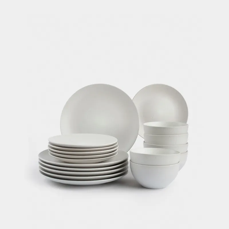 Сервиз обеденный, 6 перс, 18 пр, керамика, молочный, в крапинку, Particle