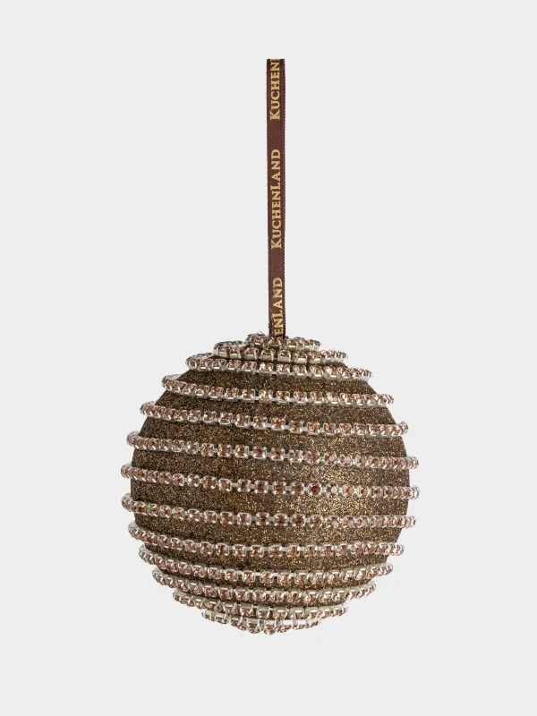 Игрушка елочная, 8 см, пластик, бронзовая, Шар в стразах, Ball sparkle, image-1