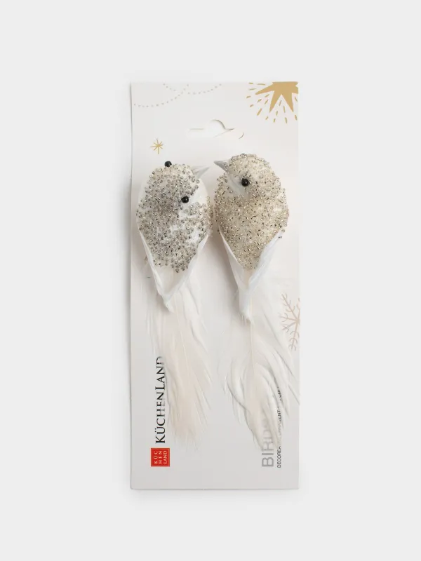 Украшение декоративное, 15 см, 2 шт, на клипсе, пенопласт/перо, молочное, Птица, Birds NY, image-4